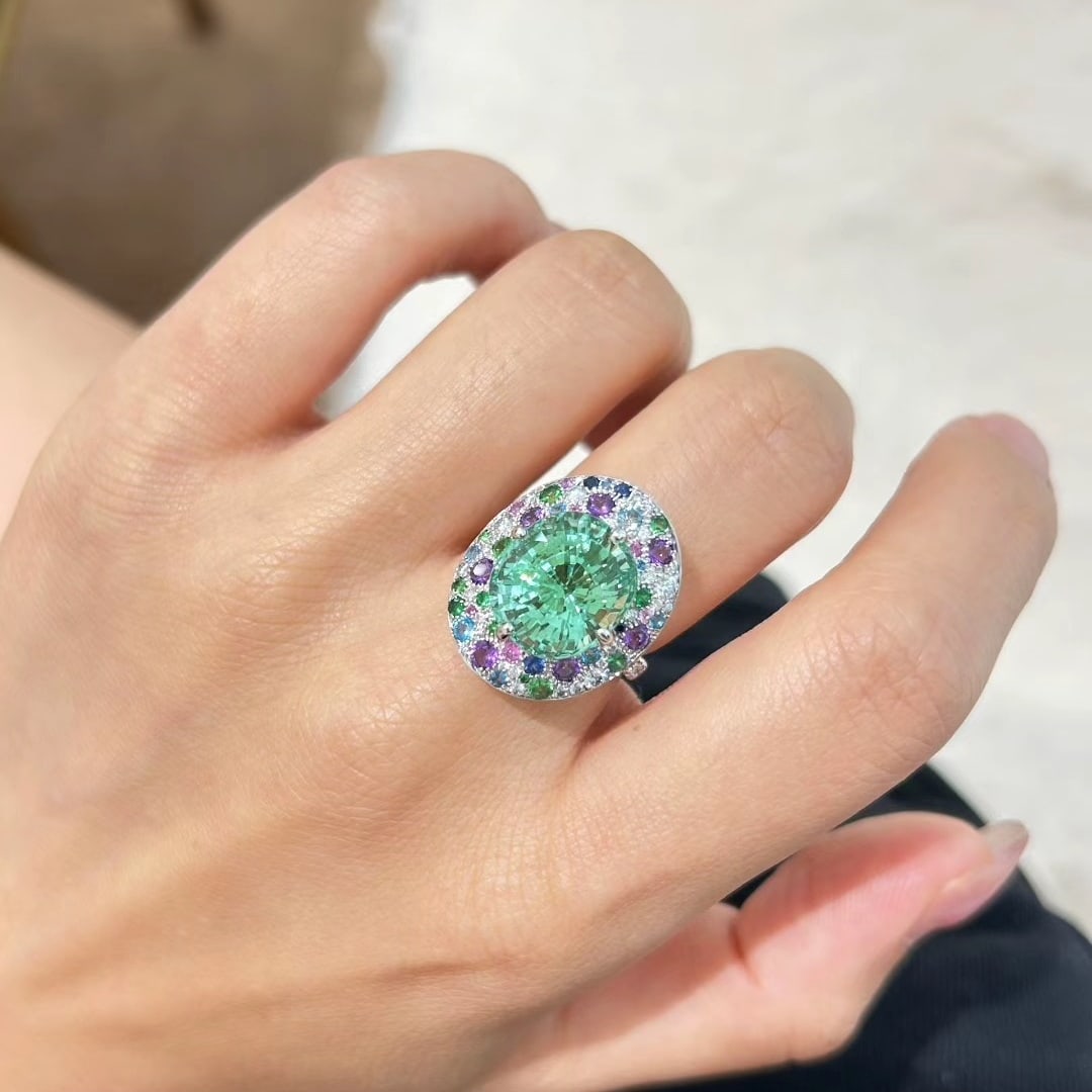 14k Gold 9.15 Ct Natural Tourmaline & Diamond Ring - 4