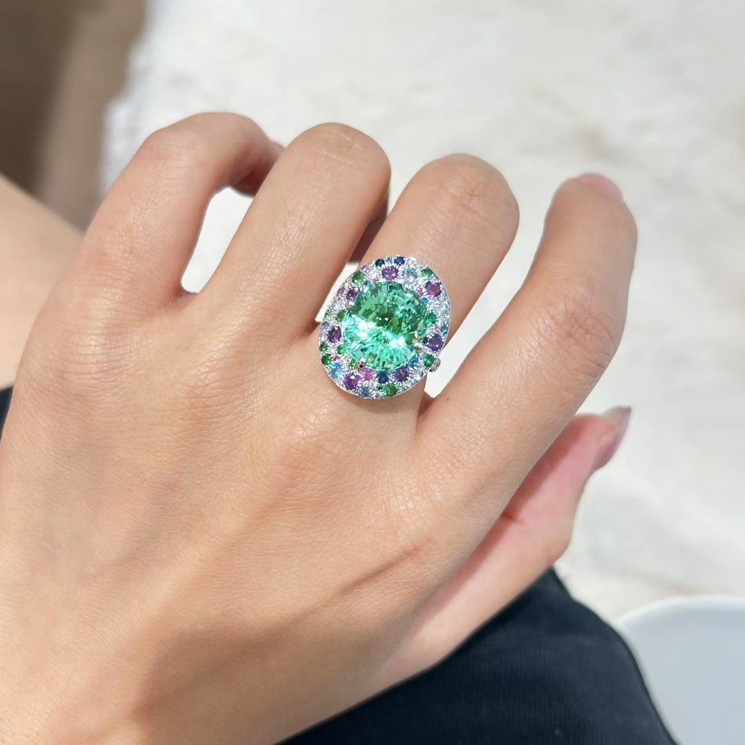 14k Gold 9.15 Ct Natural Tourmaline & Diamond Ring - 5