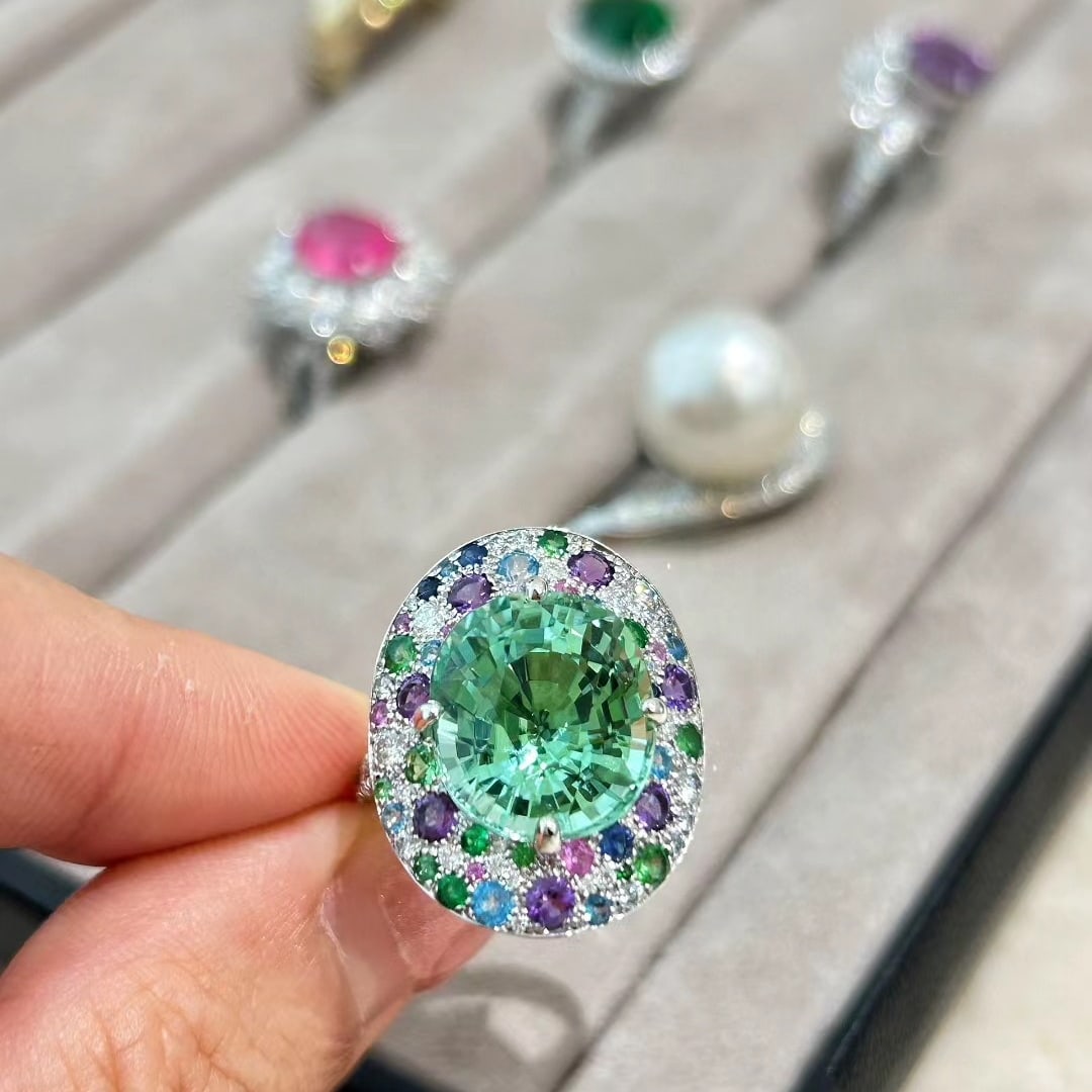 14k Gold 9.15 Ct Natural Tourmaline & Diamond Ring - 9