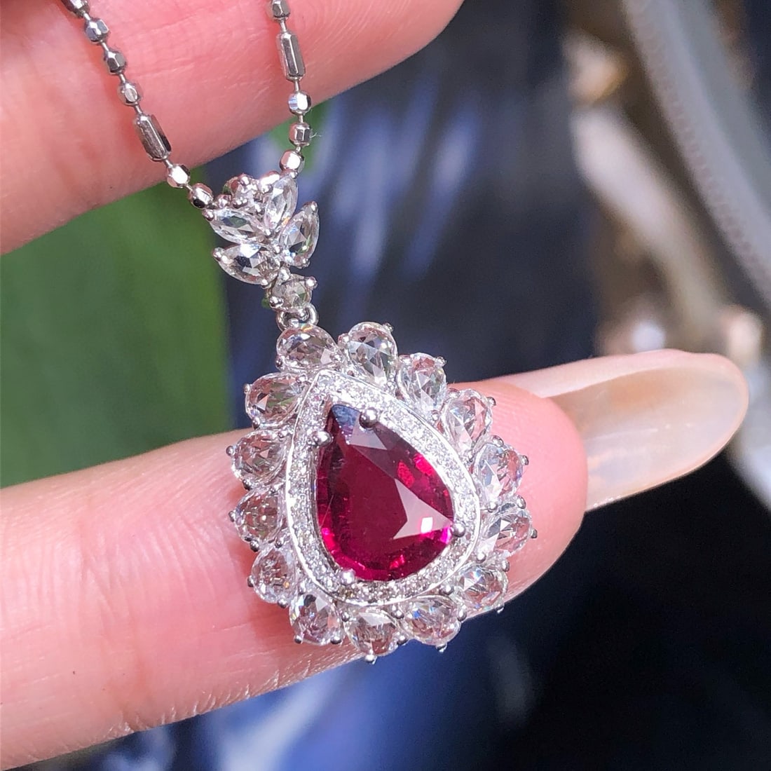 14k Gold 1.50 Ct Natural Tourmaline & Diamond & Sapphire Pendant( Without Chain ) - 2