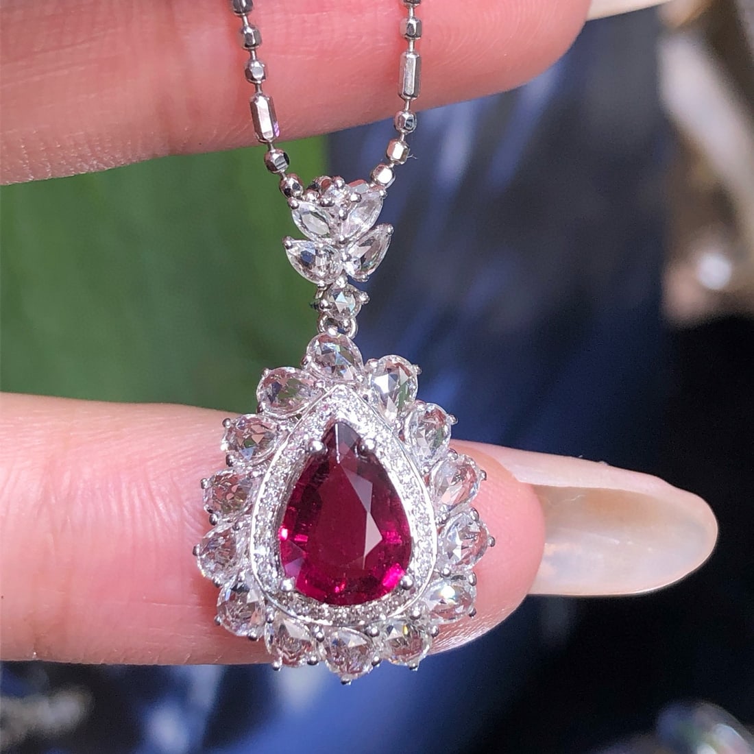 14k Gold 1.50 Ct Natural Tourmaline & Diamond & Sapphire Pendant( Without Chain ) - 3