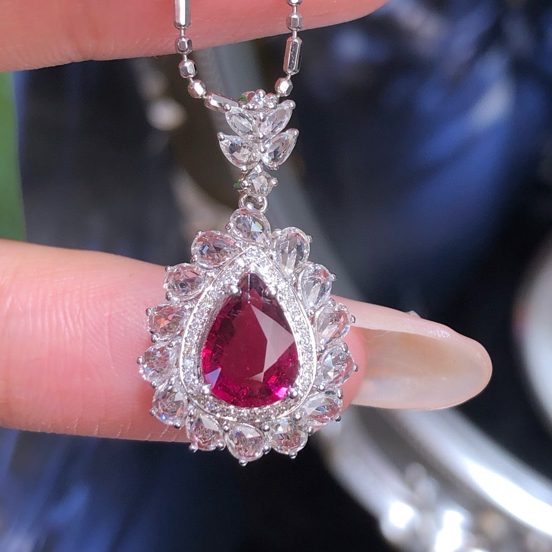 14k Gold 1.50 Ct Natural Tourmaline & Diamond & Sapphire Pendant( Without Chain ) - 6