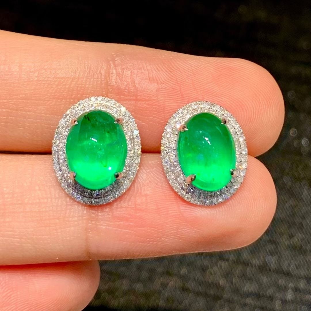 14k Gold 5.25 Ct Natural Emerald & Diamond Earrings - 6