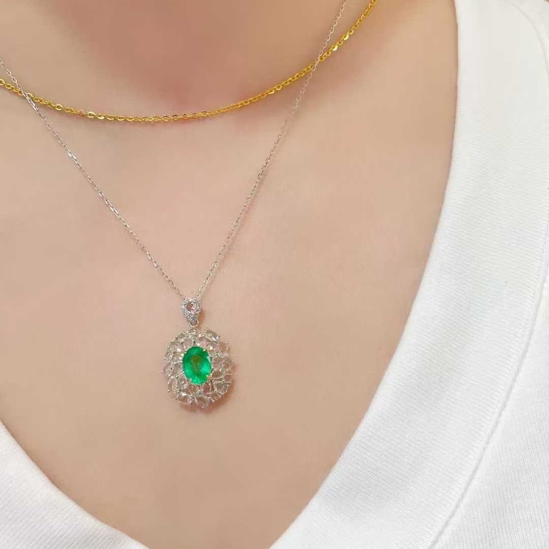 14k Gold 1.22 Ct Natural Emerald & Diamond & Sapphire Pendant( Without Chain ) - 6