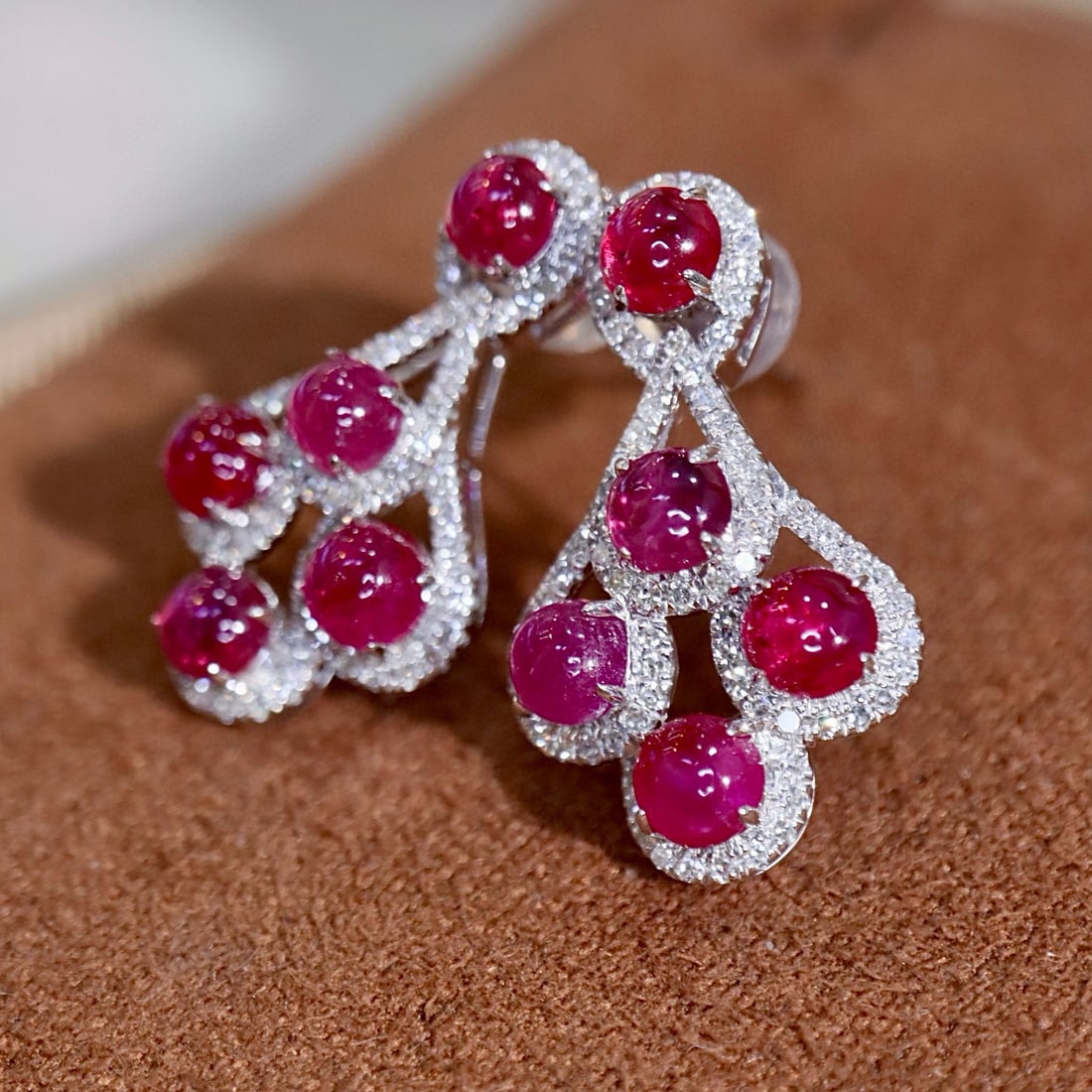 14k Gold 3.34 Ctw Natural Ruby & Diamond Earrings - 4