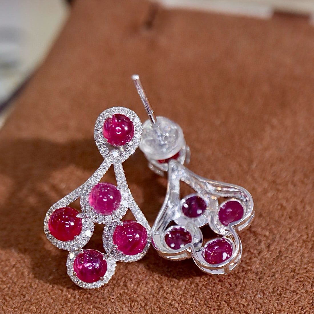 14k Gold 3.34 Ctw Natural Ruby & Diamond Earrings - 5