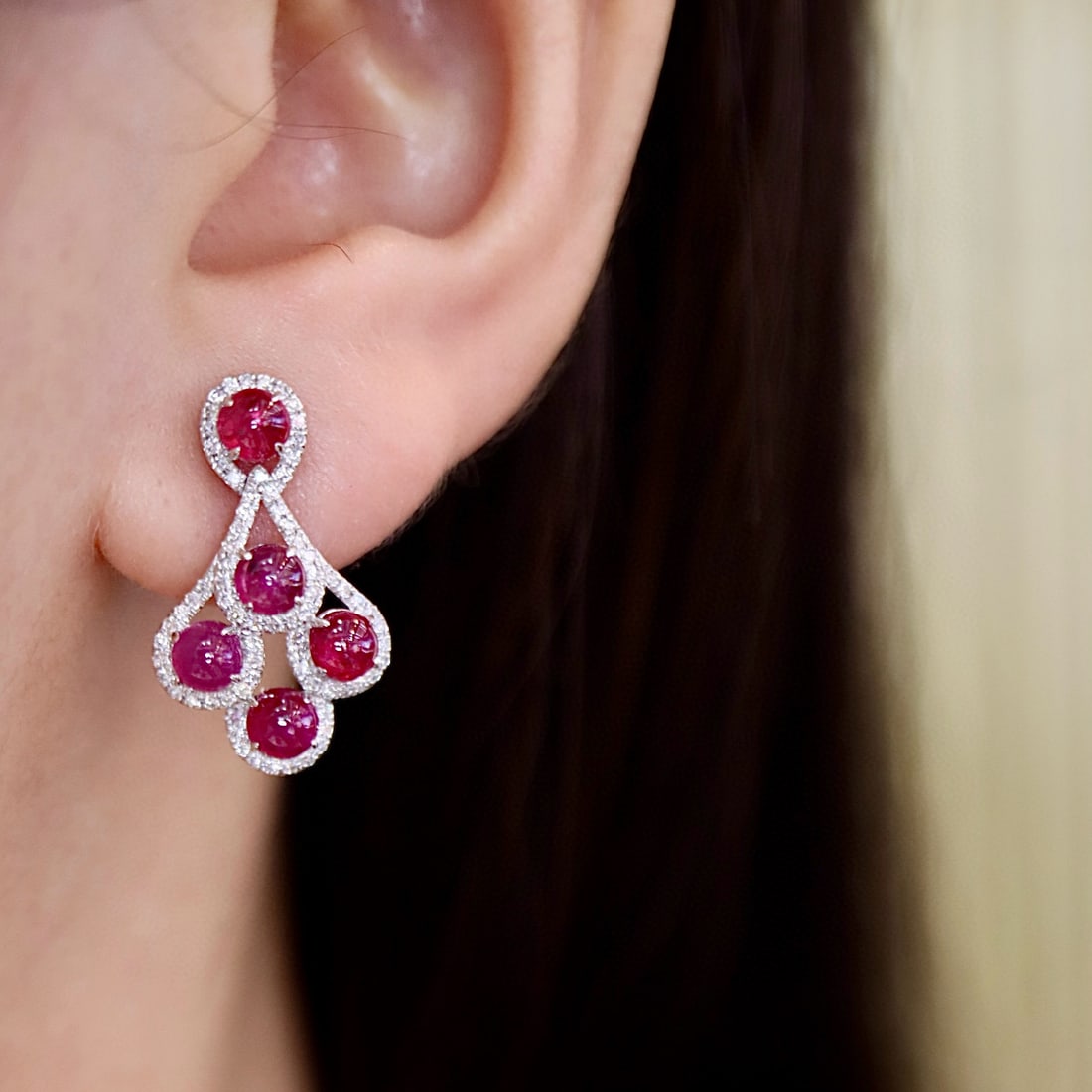 14k Gold 3.34 Ctw Natural Ruby & Diamond Earrings - 6