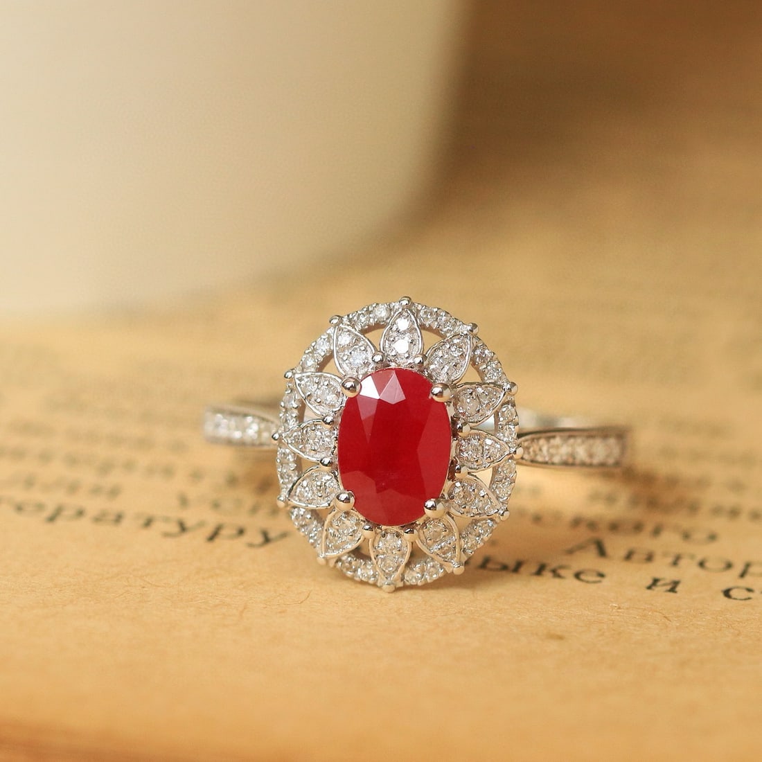 14k Gold 1.36 Ctw Natural Ruby & Diamond Ring: Ref:231044448 // gold content:14k gold // ring size:7. 25us // // main gemstone:ruby // shape:oval // carat weight:1. 08ct // color:pigeonblood red // treatment:natural // // adjacent gemstone 2 :