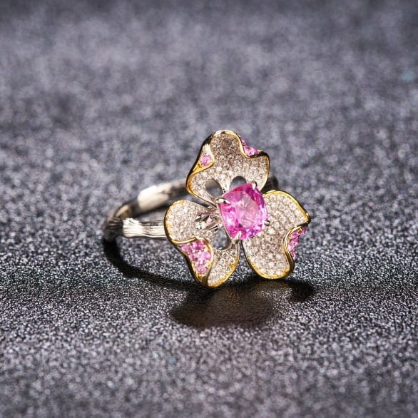 14k Gold 1.51 Ctw Natural Padparadscha Sapphire & Diamond Ring - 2