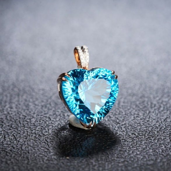 14k Gold 21.36 Ct Natural Topaz & Diamond Pendant( Without Chain ) - 2
