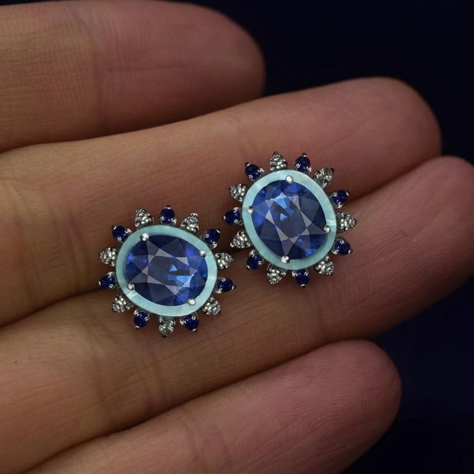 14k Gold 2.89 Ctw Natural Sapphire & Sapphire Earrings - 2