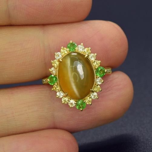 14k Gold 7.85 Ctw Natural Apatite & Diamond Ring - 2