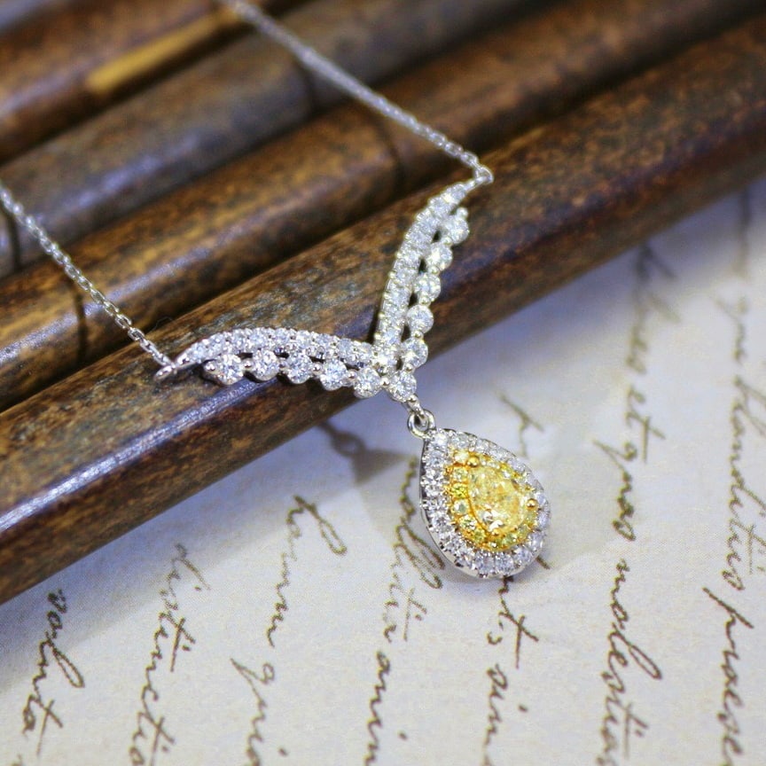 14k Gold 0.58 Ctw Natural Yellow Diamond & Diamond Necklace - 2