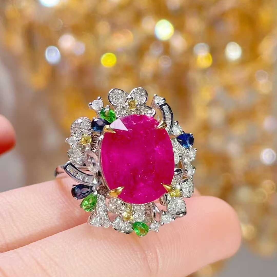 14k Gold 5.65 Ctw Natural Tourmaline & Sapphire & Tsavorite Ring/pendant( Without Chain ) - 2