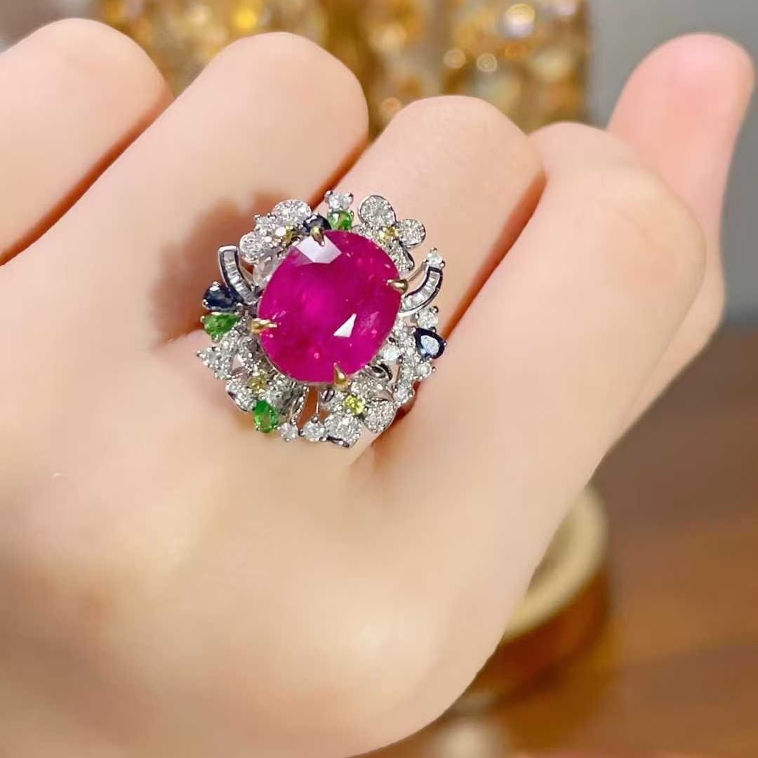 14k Gold 5.65 Ctw Natural Tourmaline & Sapphire & Tsavorite Ring/pendant( Without Chain ) - 3