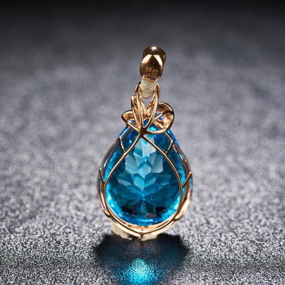 14k Gold 23.79 Ct Natural Topaz & Diamond Pendant( Without Chain ) - 5