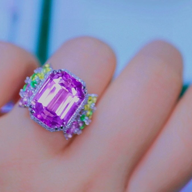 14k Gold 11.90 Ctw Natural Kunzite & Diamond Ring - 2