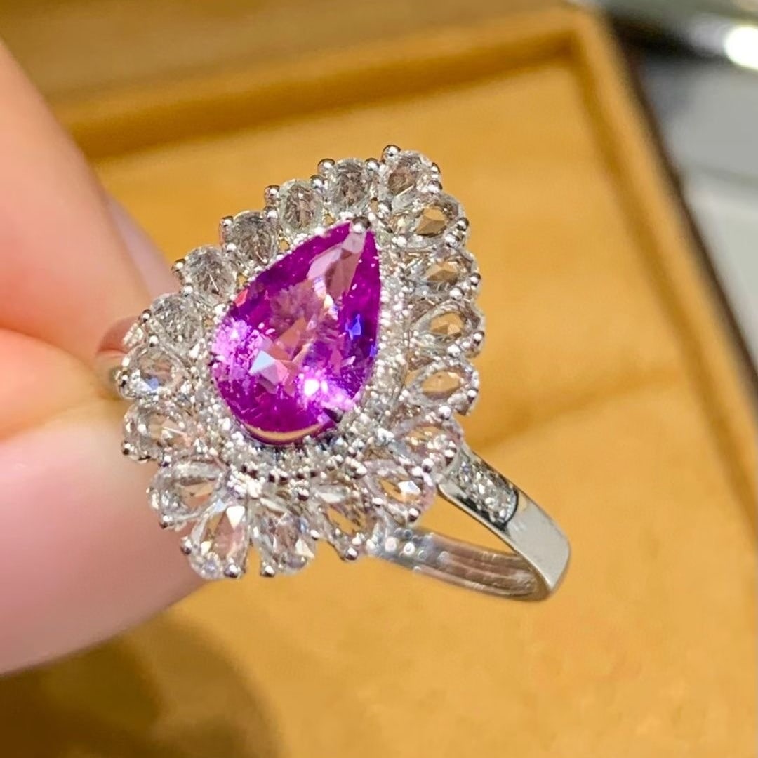 14k Gold 1.01 Ct Natural Sapphire & Diamond & Sapphire Ring - 2