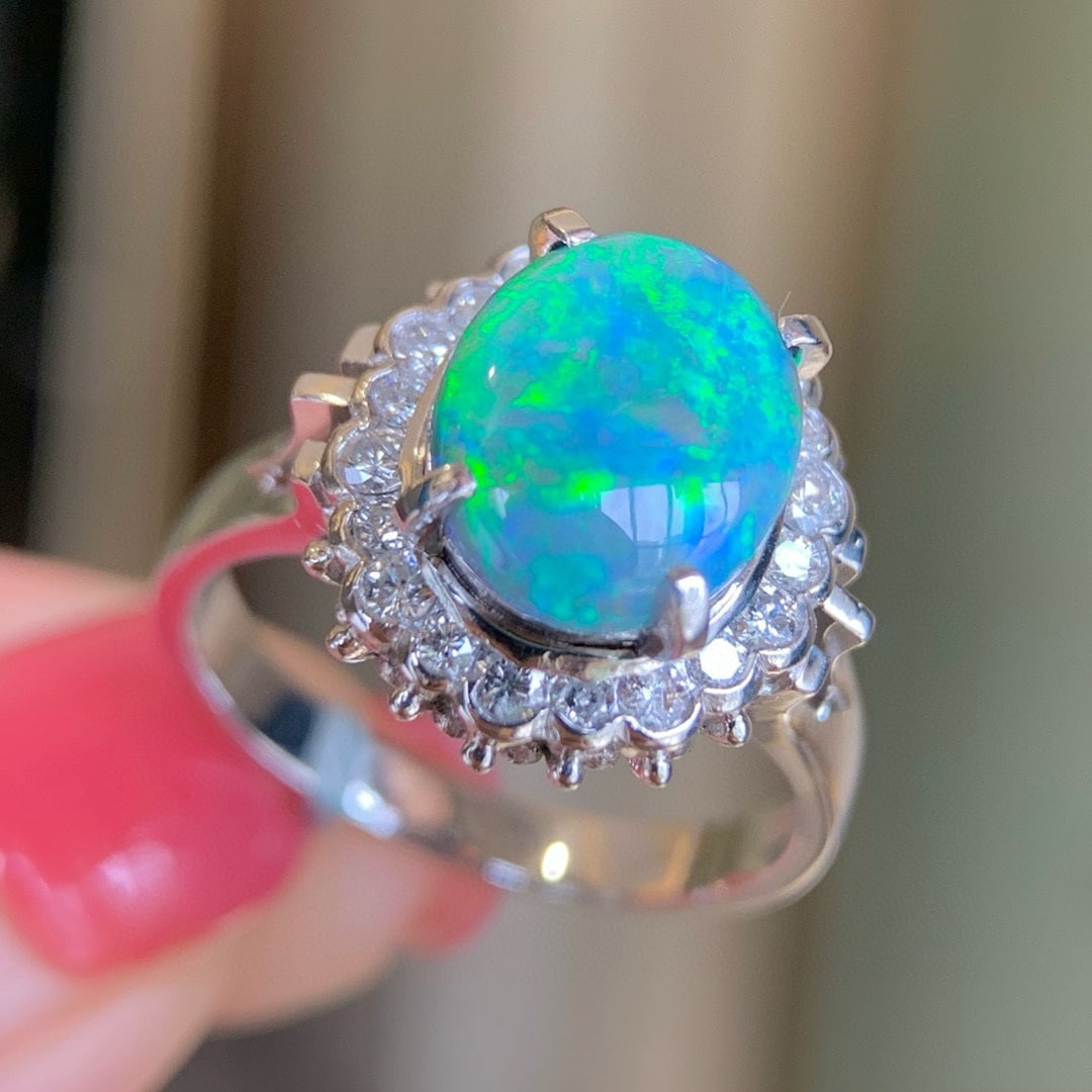 14k Gold 2.08 Ctw Natural Opal & Diamond Ring - 2