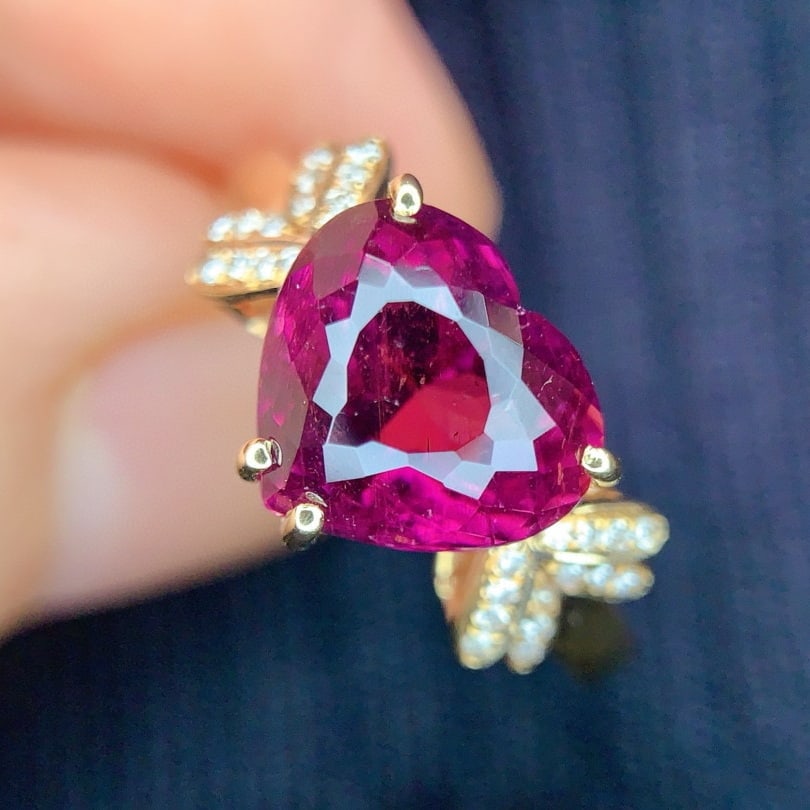 14k Gold 3.0 Ct Natural Tourmaline & Diamond Ring - 2