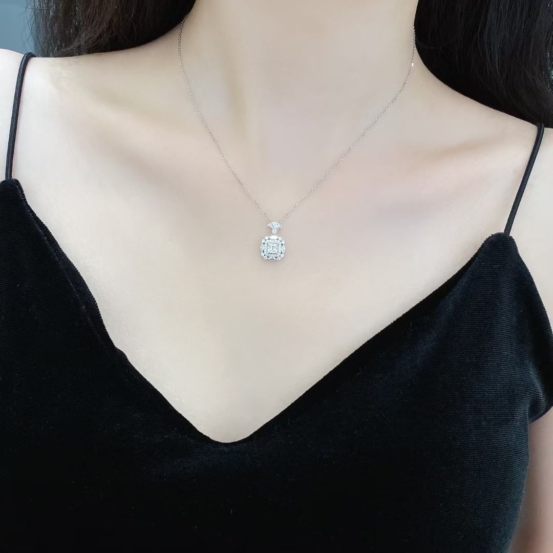 Gia Certified 14k Gold 0.54 Ctw Natural E Vs2 Princess Diamond Necklace - 2