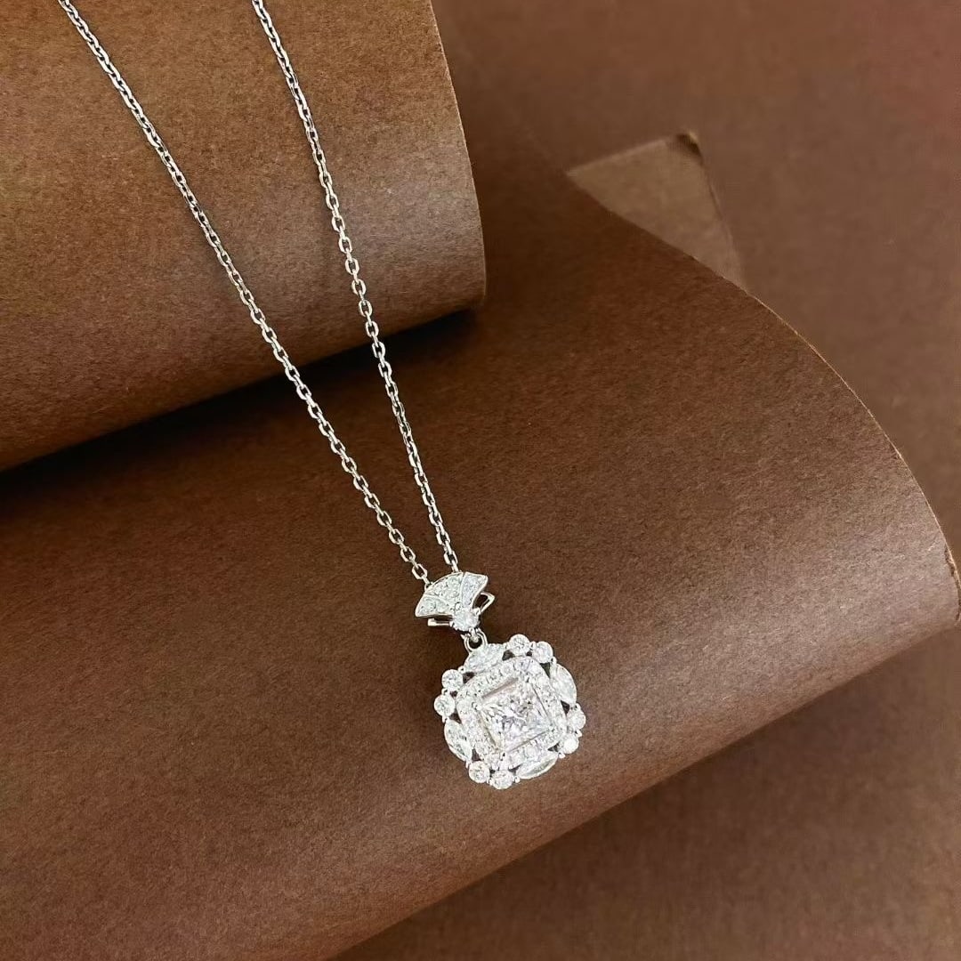 Gia Certified 14k Gold 0.54 Ctw Natural E Vs2 Princess Diamond Necklace - 4