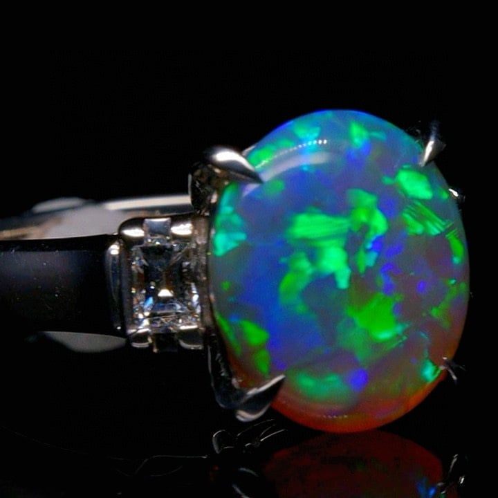 14k Gold 2.78 Ctw Natural Opal & Diamond Ring - 2