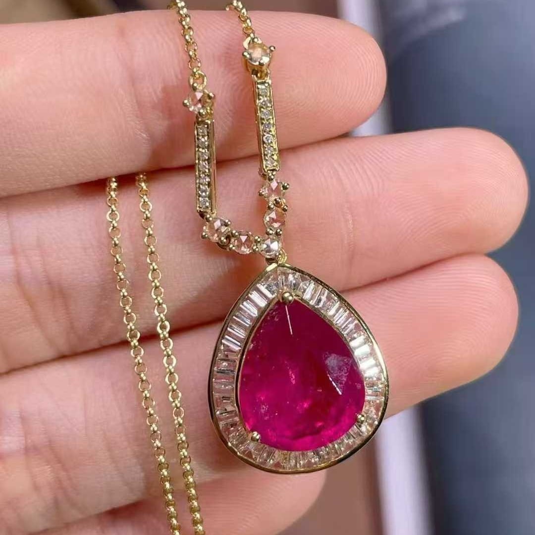14k Gold 4.3 Ct Natural Tourmaline & Diamond & Sapphire Necklace - 4