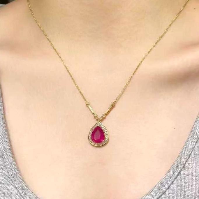 14k Gold 4.3 Ct Natural Tourmaline & Diamond & Sapphire Necklace - 5