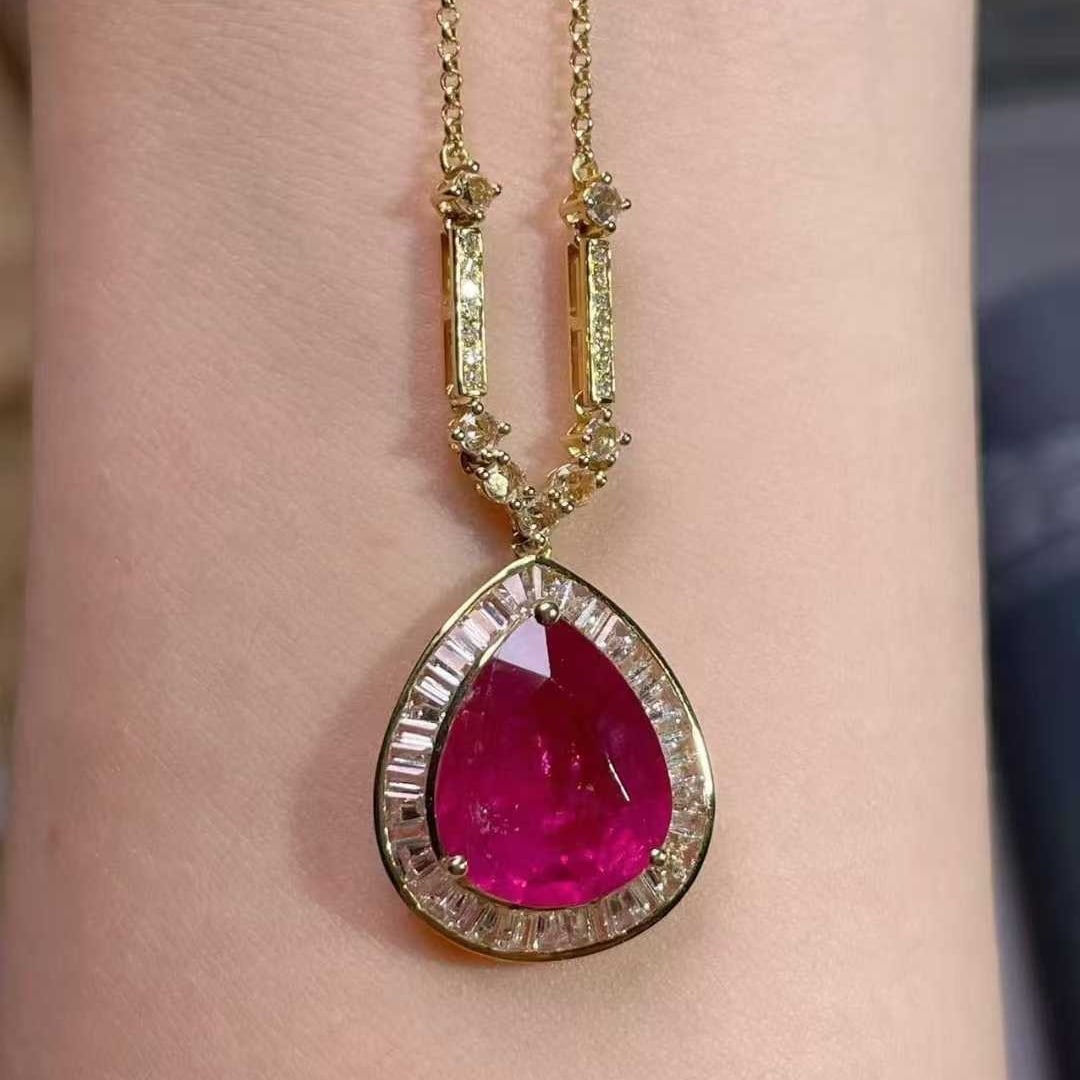 14k Gold 4.3 Ct Natural Tourmaline & Diamond & Sapphire Necklace - 7