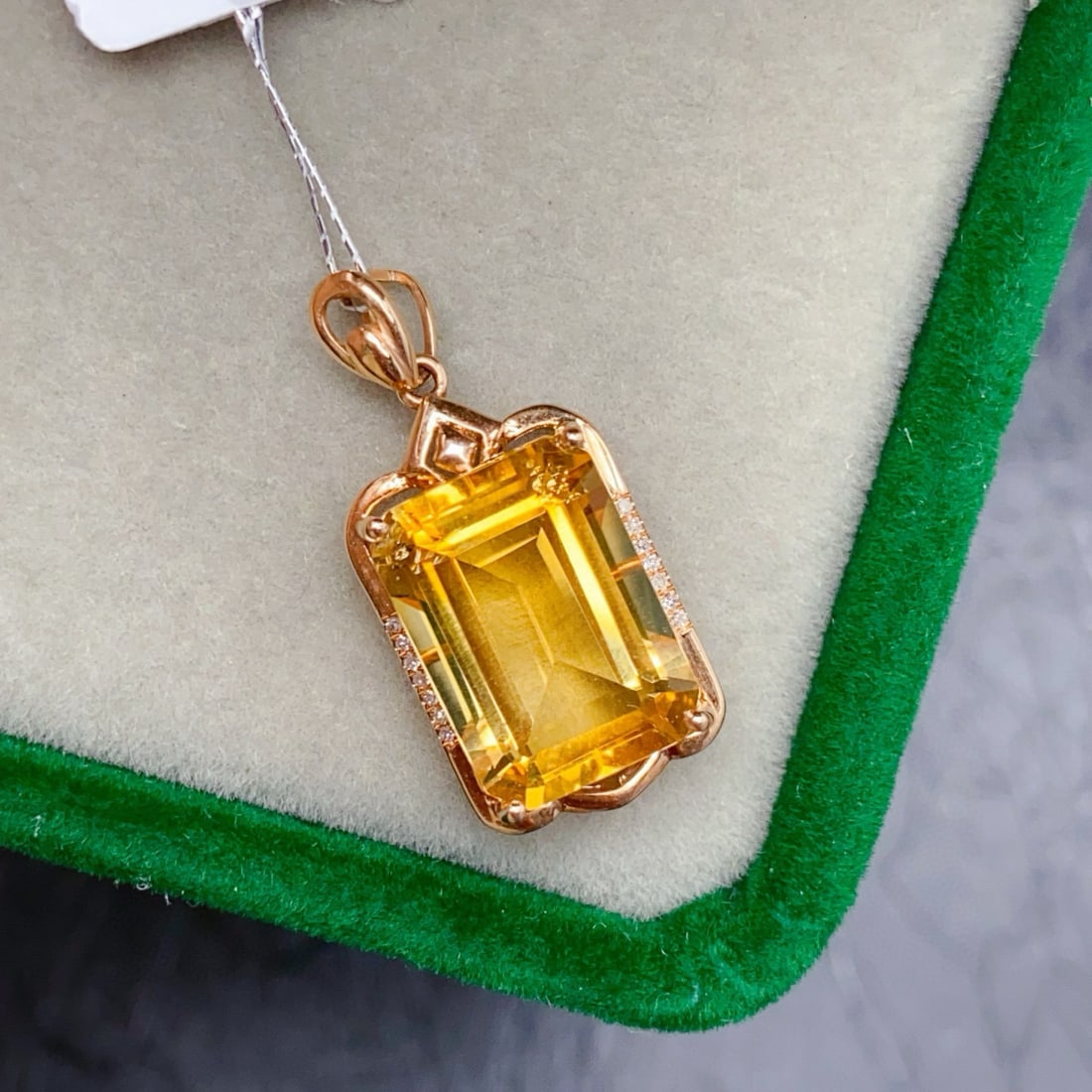 14k Gold 7.84 Ctw Natural Citrine & Diamond Pendant( Without Chain ) - 2