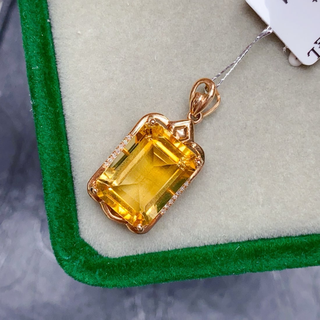 14k Gold 7.84 Ctw Natural Citrine & Diamond Pendant( Without Chain ) - 3