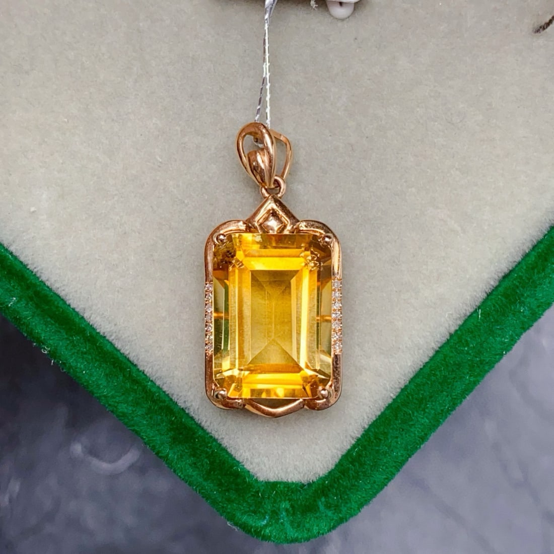 14k Gold 7.84 Ctw Natural Citrine & Diamond Pendant( Without Chain ) - 4