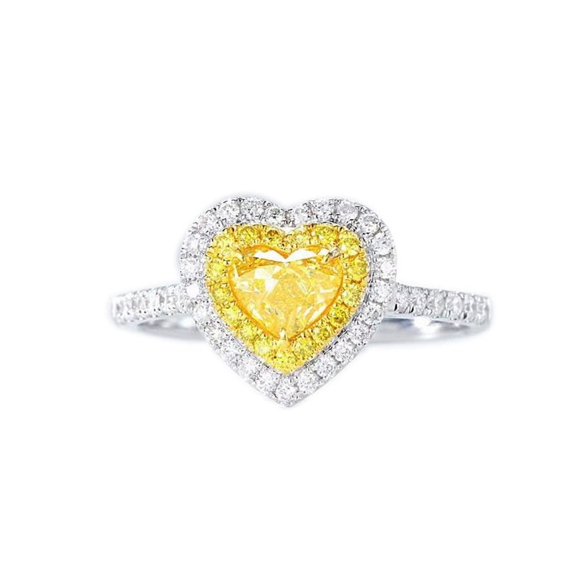 14k Gold 0.50 Ct Natural Yellow Diamond & Diamond Ring - 2