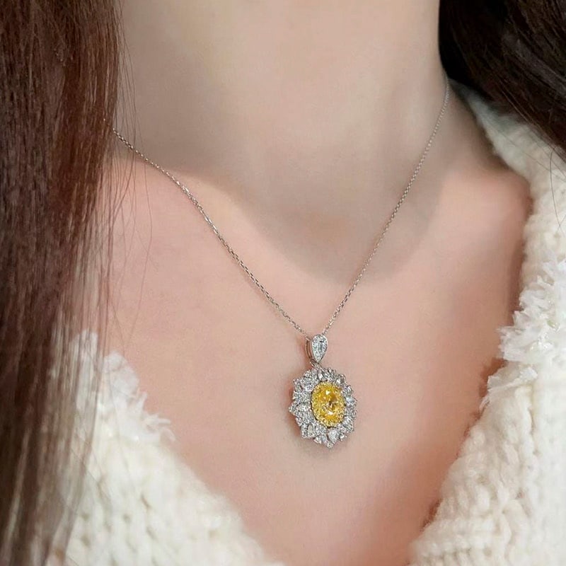 14k Gold 1.00 Ct Natural Yellow Diamond & Diamond Pendant( Without Chain ) - 2