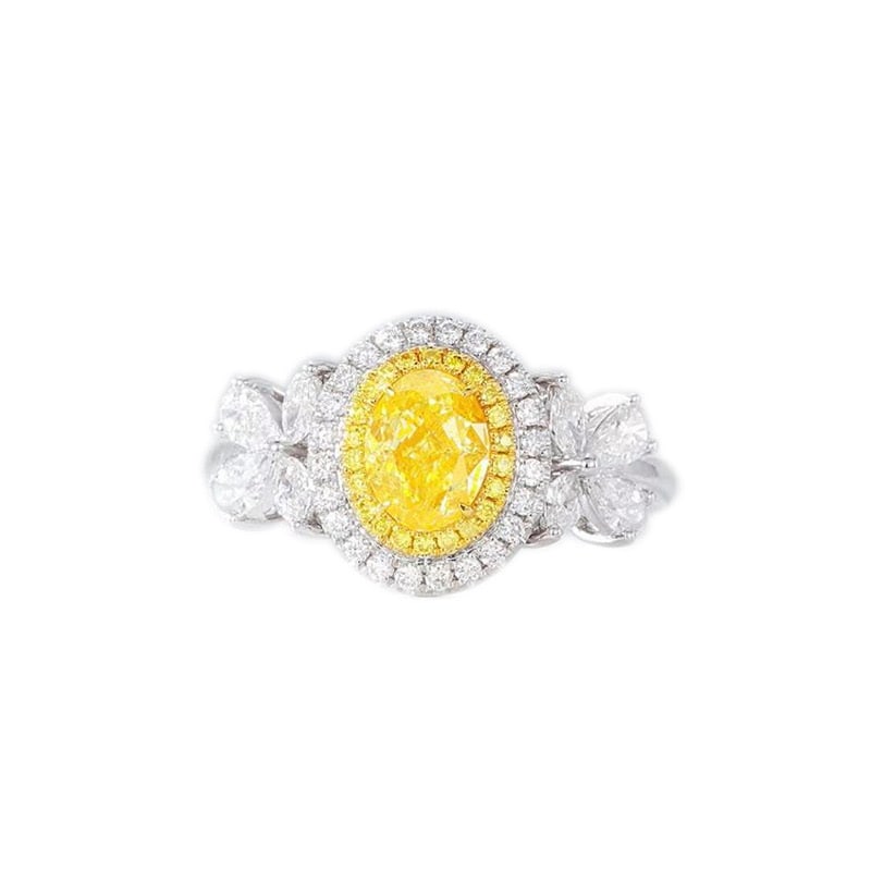 14k Gold 1.00 Ct Natural Yellow Diamond & Diamond Ring - 2