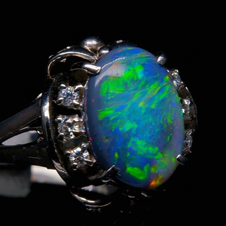 14k Gold 1.55 Ctw Natural Opal & Diamond Ring - 2