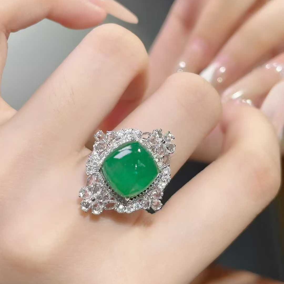 14k Gold 7.10 Ctw Vivid Green Natural Emerald & Diamond Ring/pendant( Without Chain ) - 3