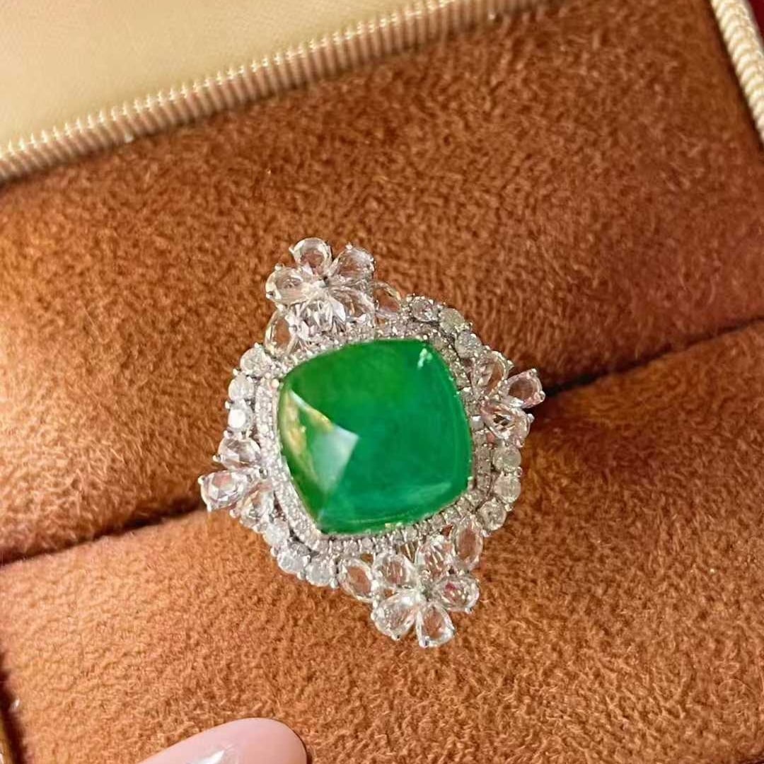 14k Gold 7.10 Ctw Vivid Green Natural Emerald & Diamond Ring/pendant( Without Chain ) - 4