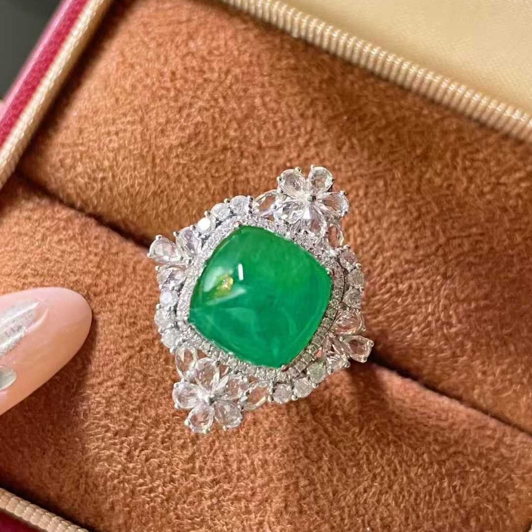 14k Gold 7.10 Ctw Vivid Green Natural Emerald & Diamond Ring/pendant( Without Chain ) - 5