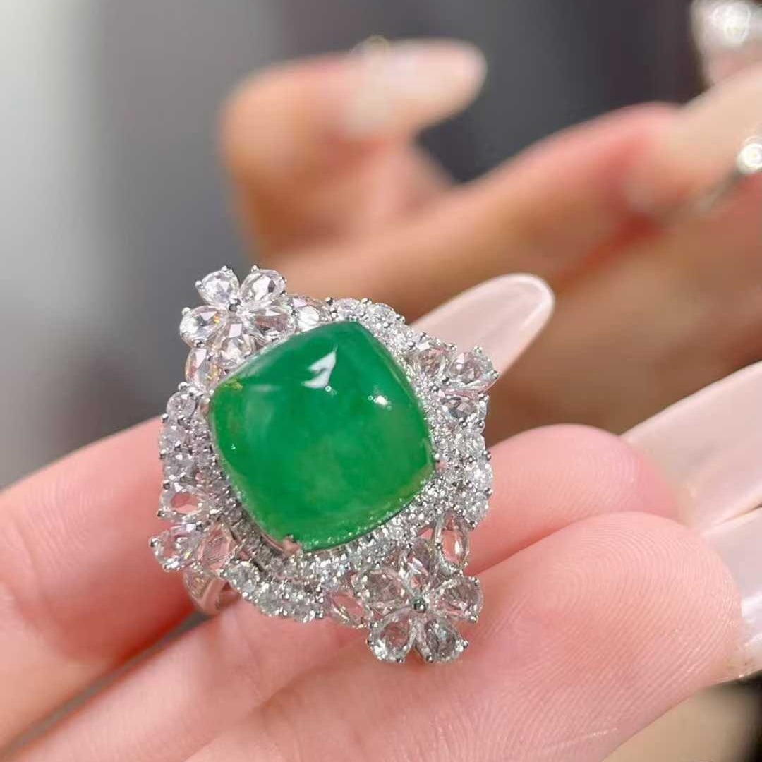 14k Gold 7.10 Ctw Vivid Green Natural Emerald & Diamond Ring/pendant( Without Chain ) - 7