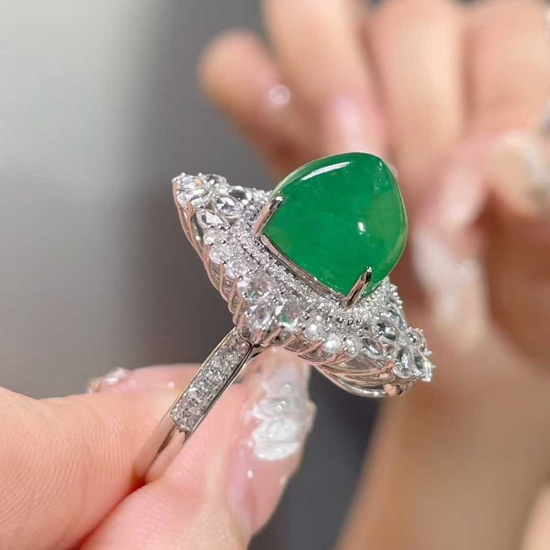 14k Gold 7.10 Ctw Vivid Green Natural Emerald & Diamond Ring/pendant( Without Chain ) - 8