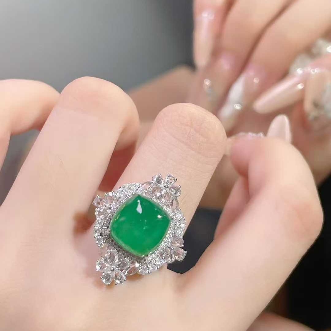 14k Gold 7.10 Ctw Vivid Green Natural Emerald & Diamond Ring/pendant( Without Chain ) - 9