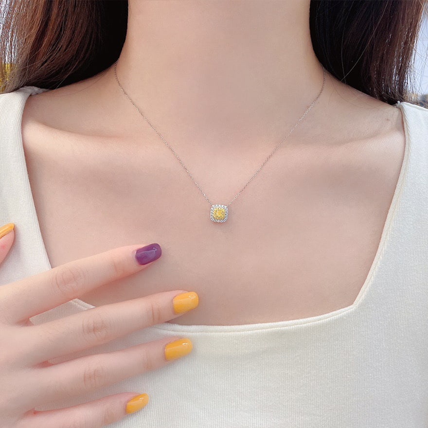 14k Gold 0.42 Ctw Natural Yellow Diamond & Diamond Necklace - 2