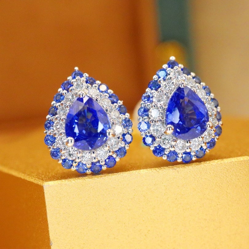 14k Gold 1.65 Ctw Natural Sapphire & Diamond Earrings - 2