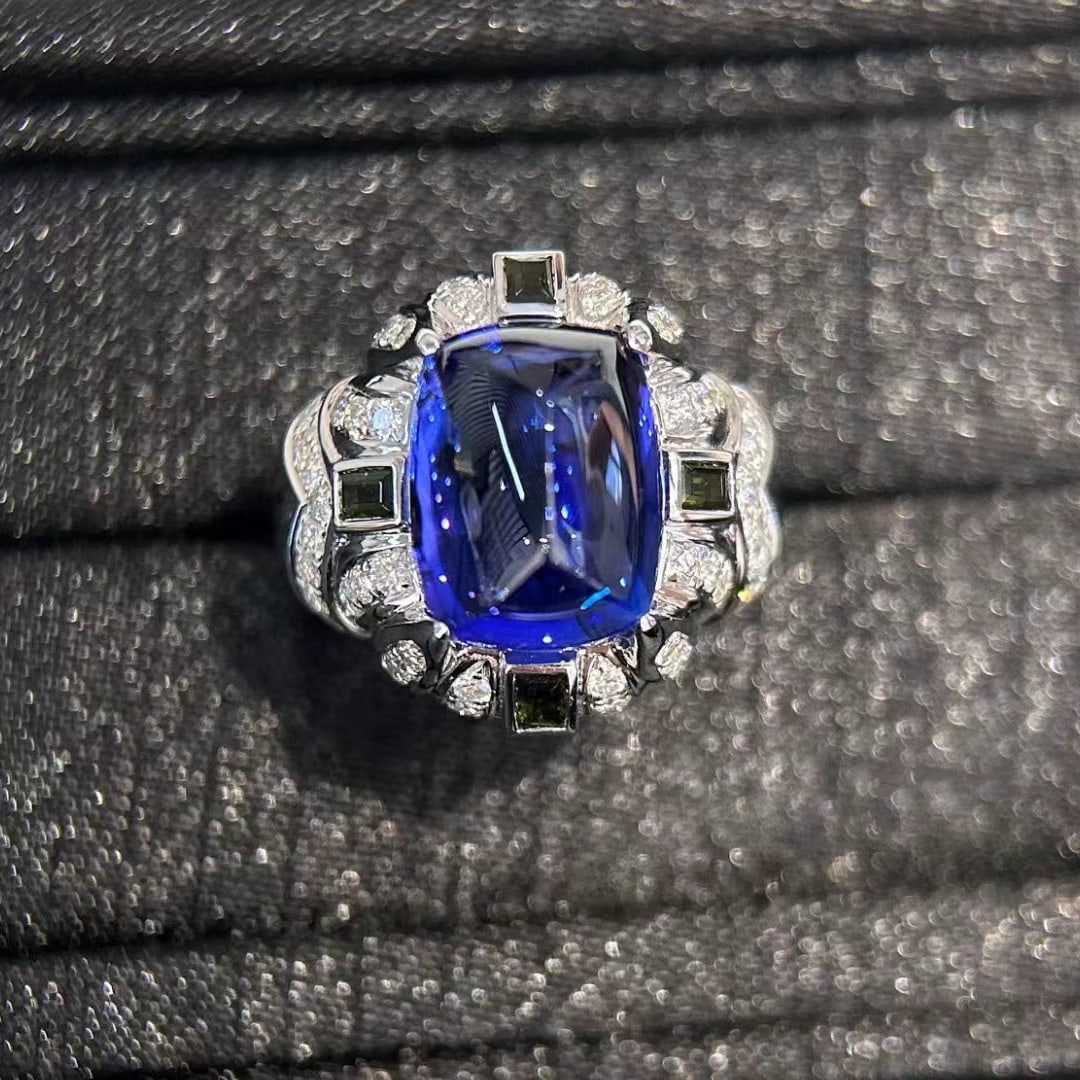 14k Gold 11.72 Ctw Vivid Blue Natural Tanzanite & Diamond Ring - 2