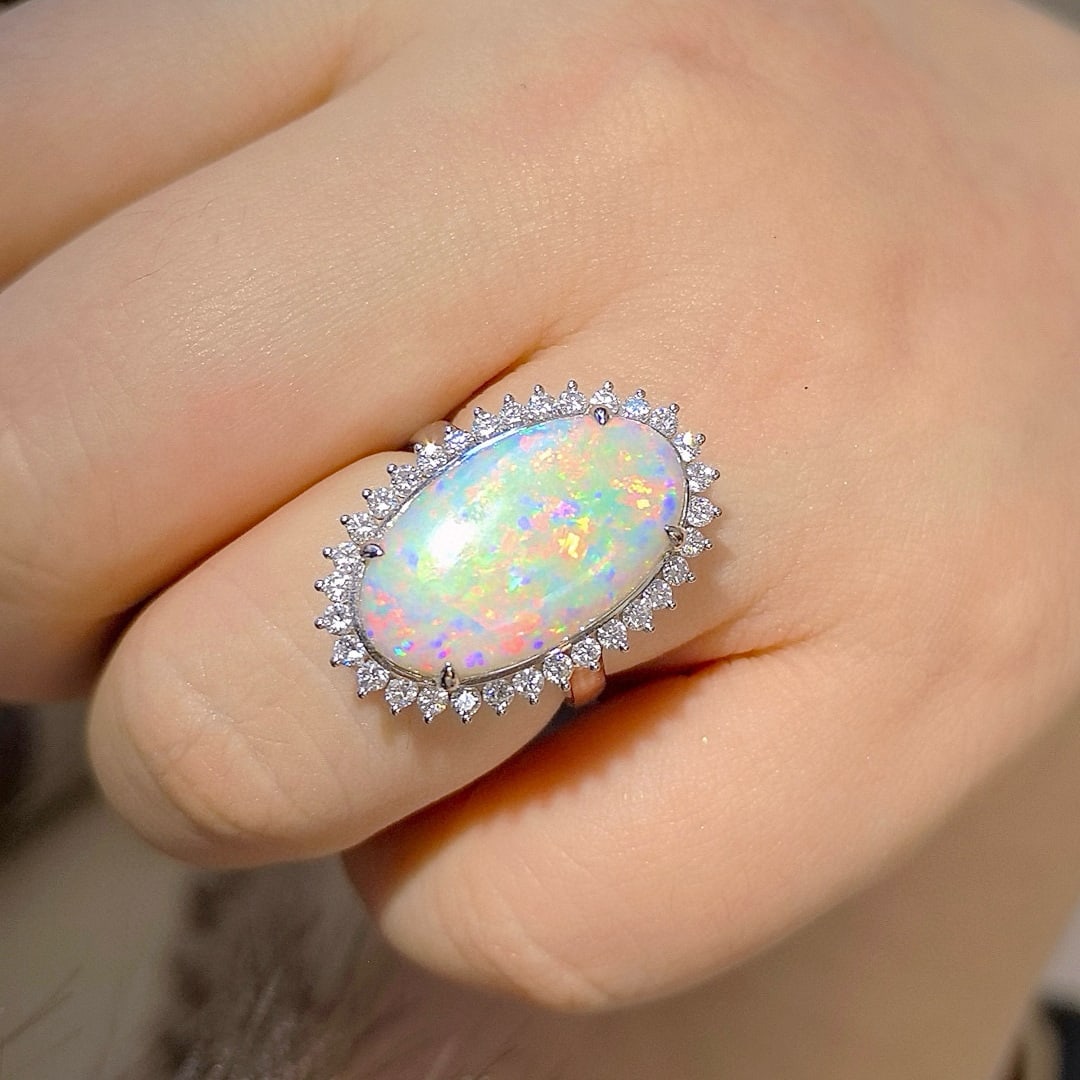 14k Gold 6.36 Ctw Natural Opal & Diamond Ring - 2
