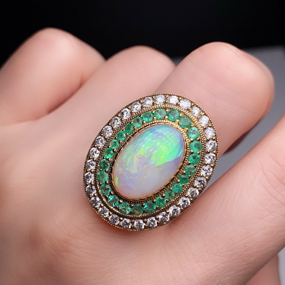 14k Gold 3.17 Ctw Natural Opal & Diamond Ring - 2