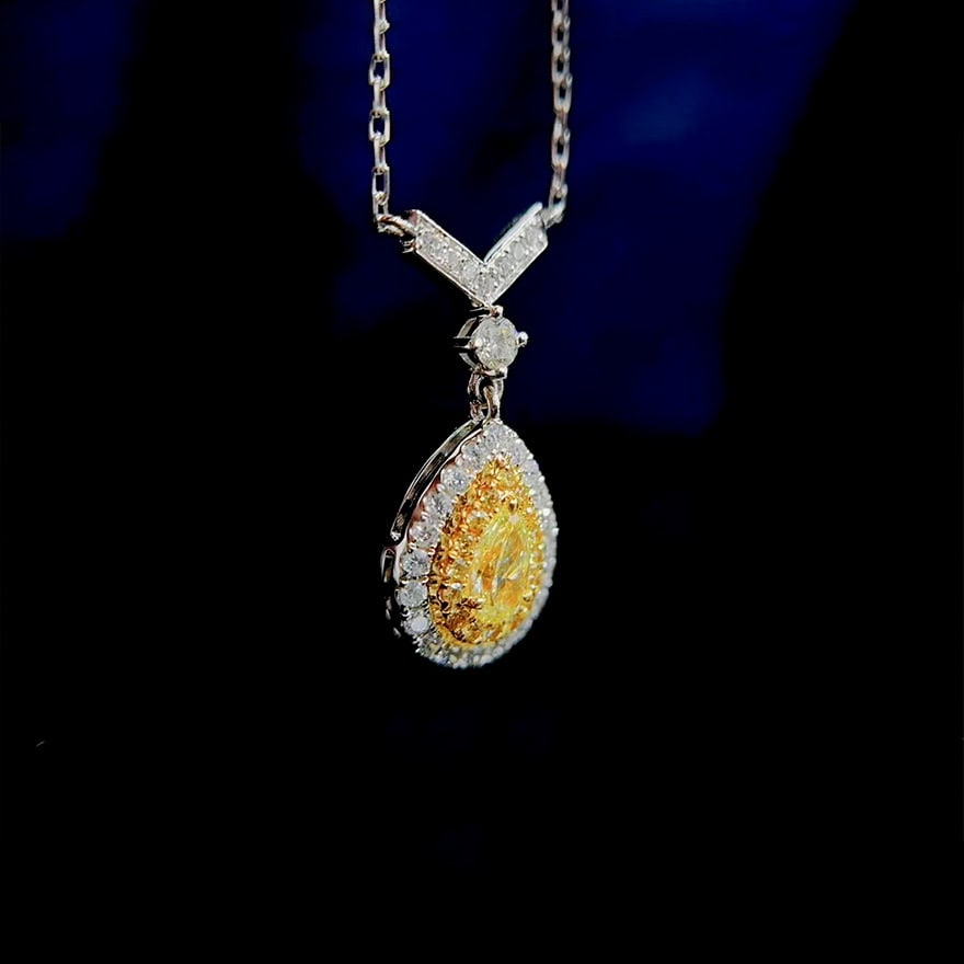 14k Gold 0.50 Ctw Natural Yellow Diamond & Diamond Necklace - 4