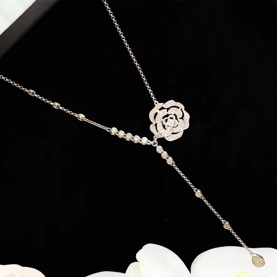 14k Gold 0.65 Ct Natural H Diamond & Flowers Necklace - 2